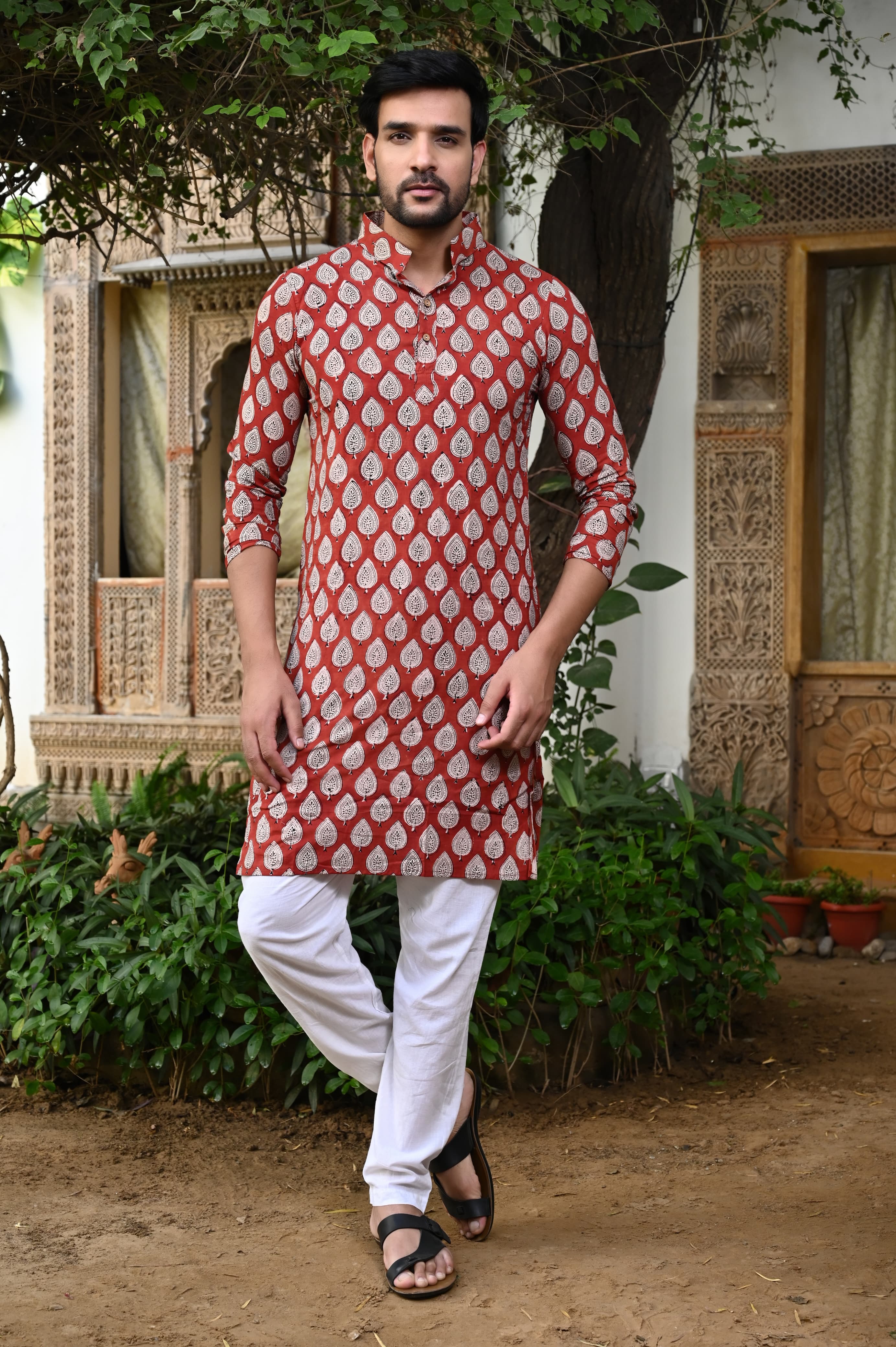 Red Color Cotton Kurta Payzama for Men