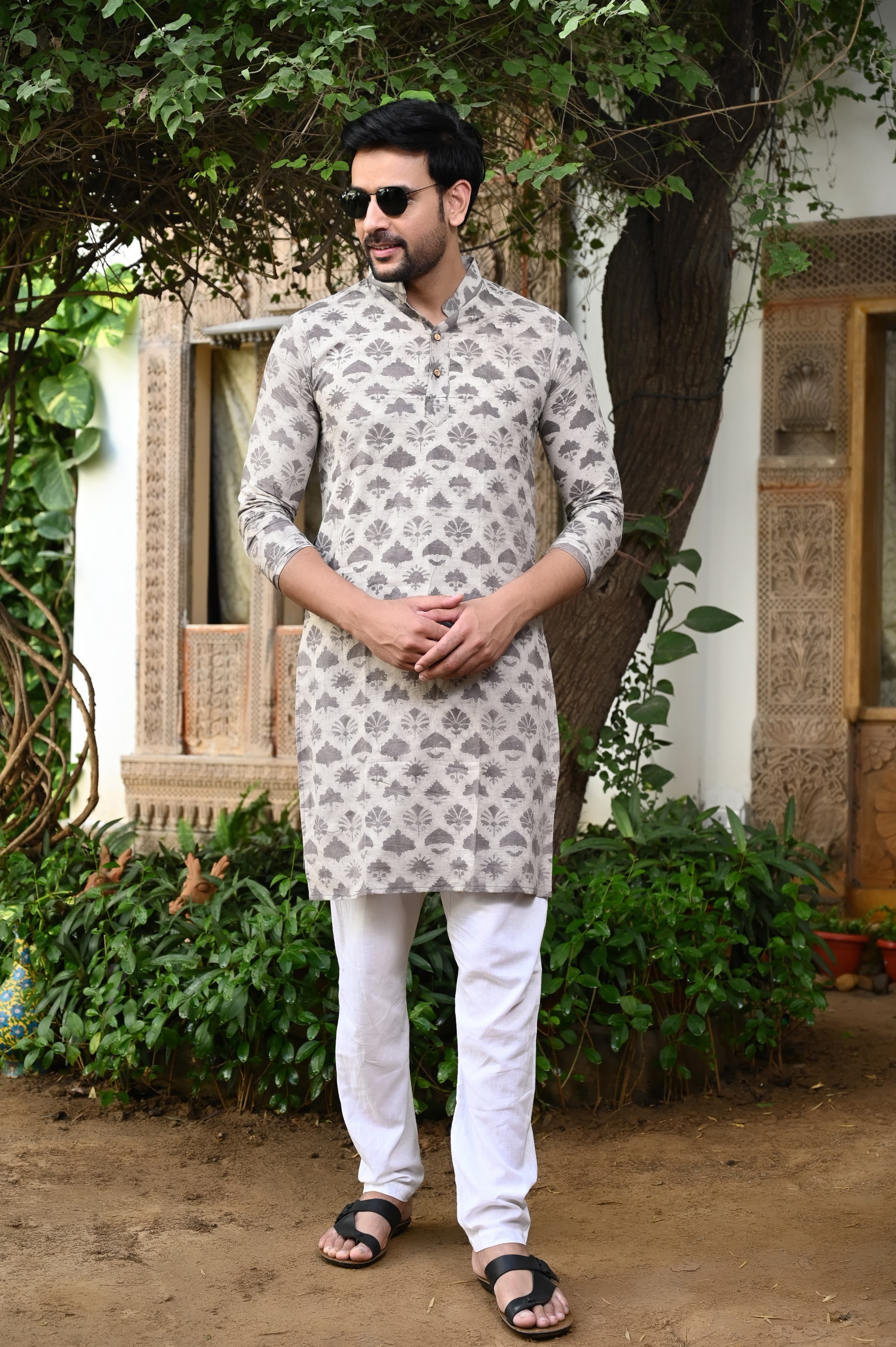 Color Block Print Kurta Payzama