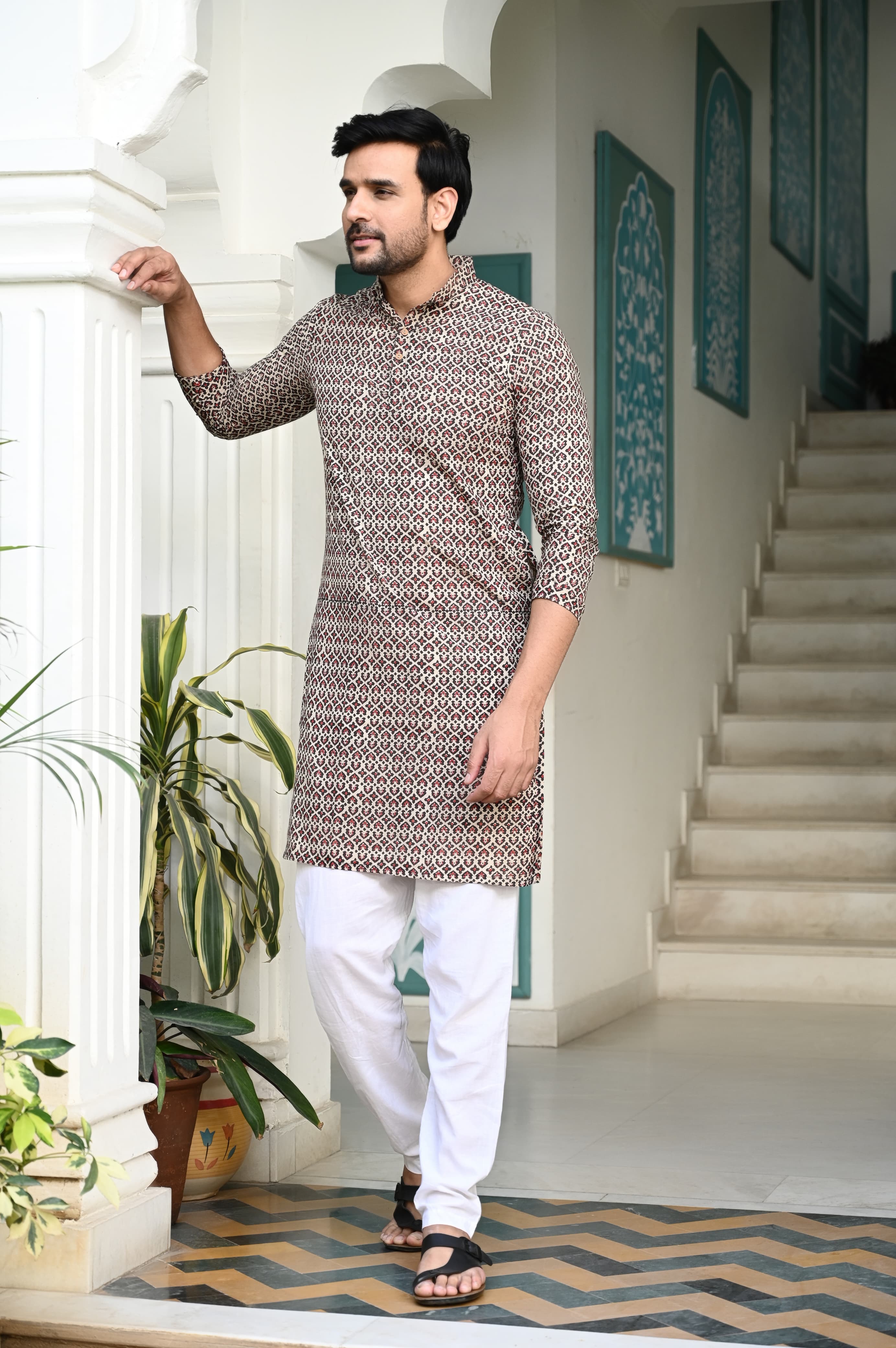 Beige Color Pure Cotton Kurta Payjama for Men