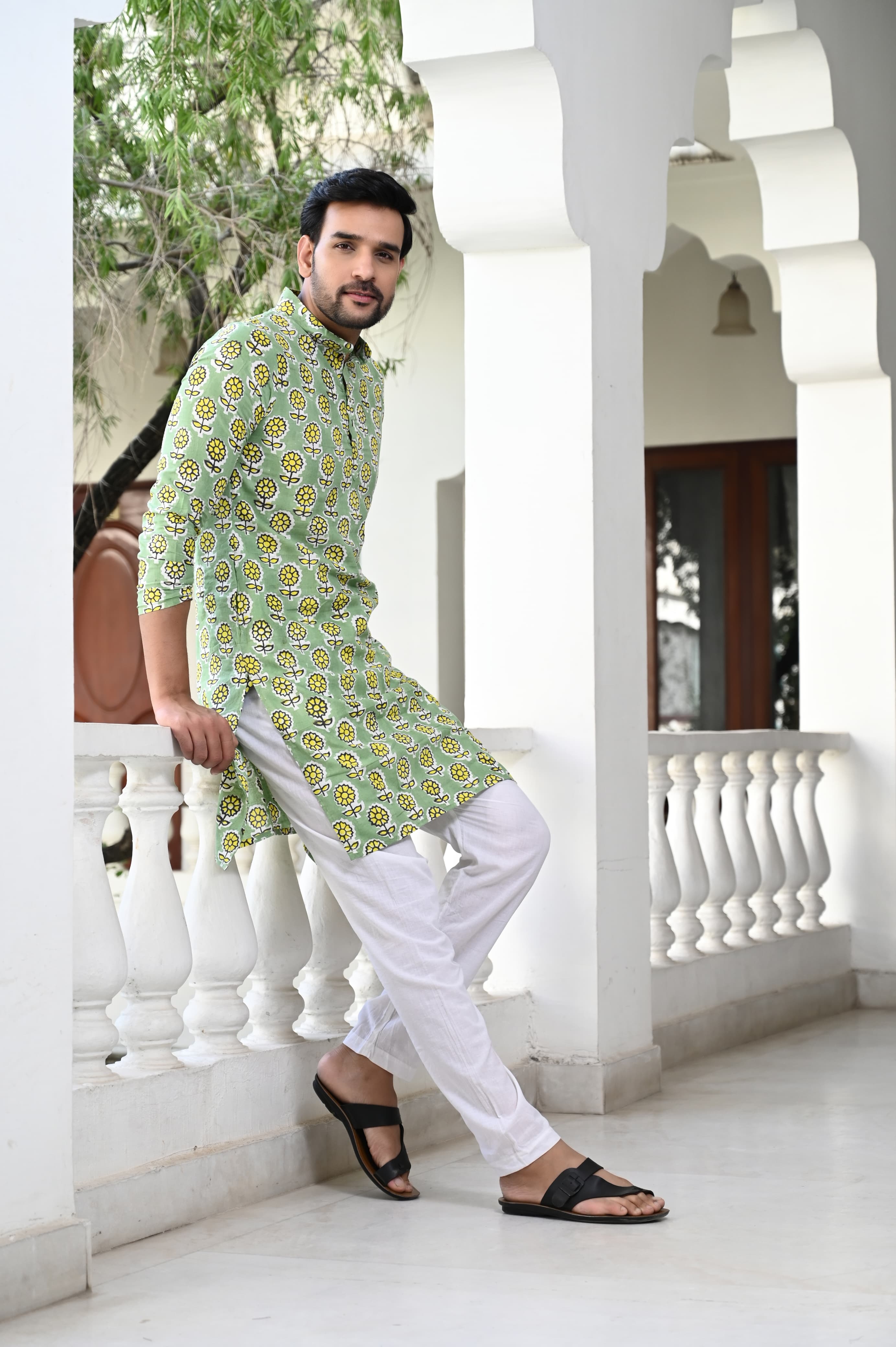 Light Green Cotton Kurta Payzama