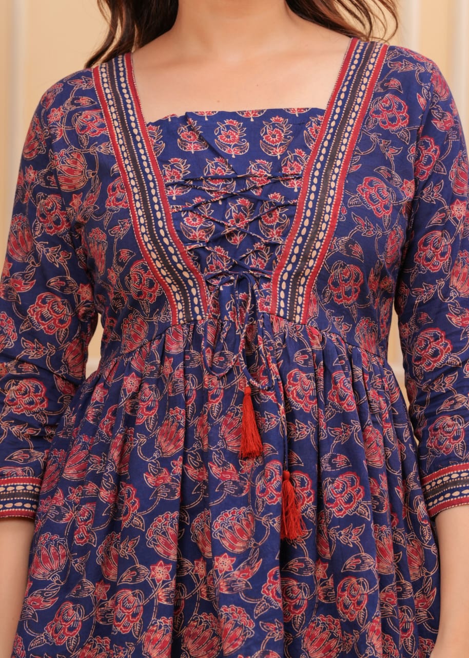 Navy Blue Flora print Top