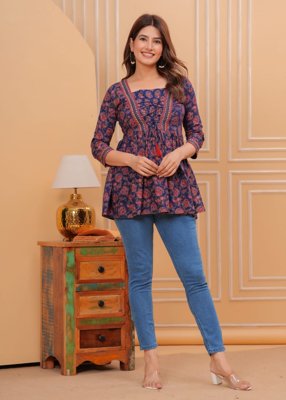 Navy Blue Flora print Top