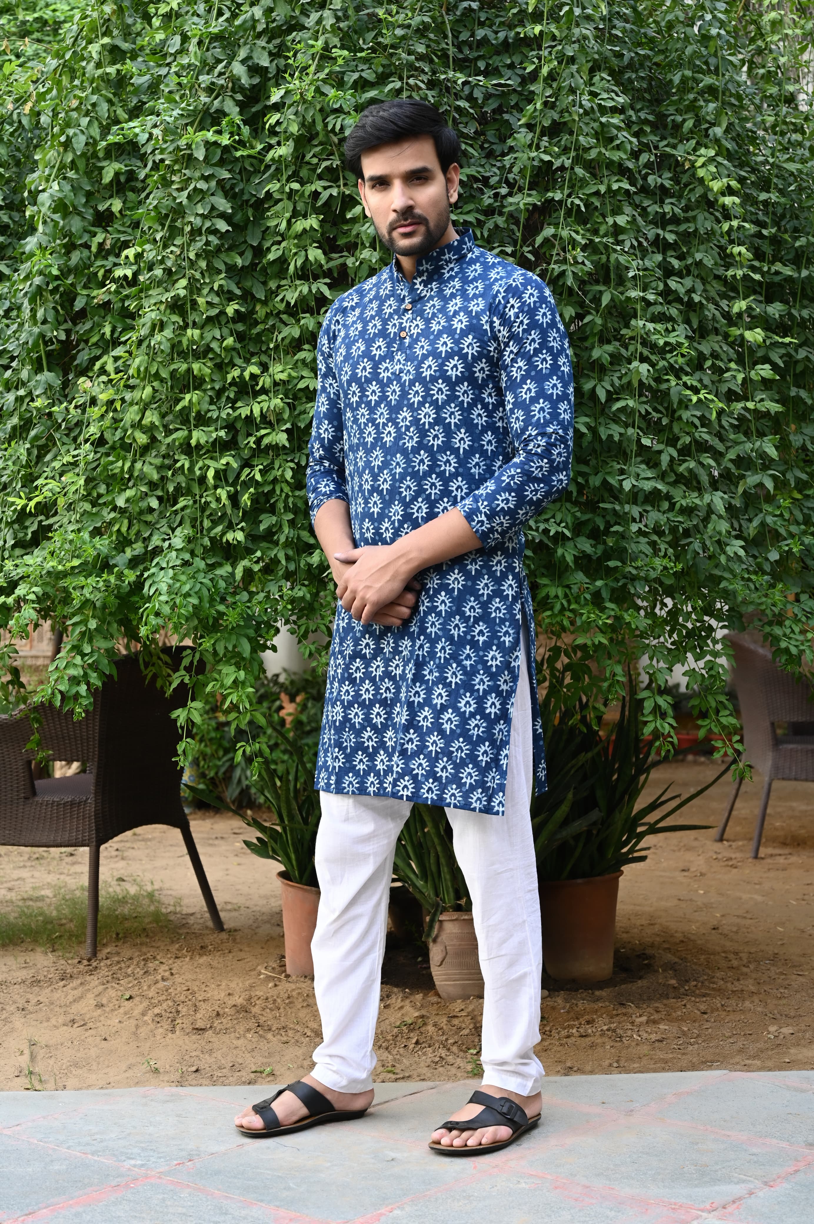 Sanganeri block prints Navy Blue Kurta With Pajama